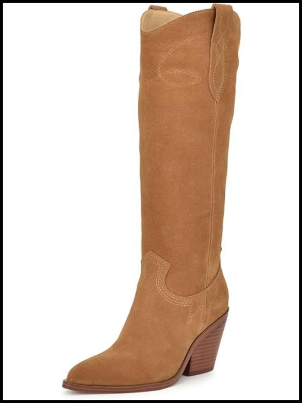 Suede Cowgirl Boots Knee High Western Pointed Toe Block Heel Embroidered